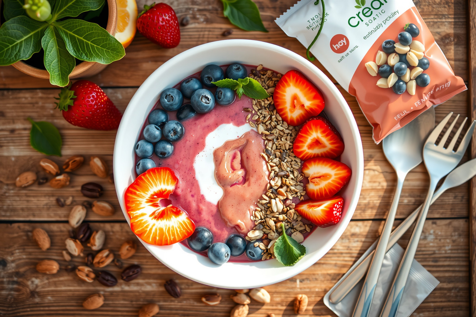 Fenntartható alapanyagok csökkentik a smoothie bowl környezeti lábnyomát.
