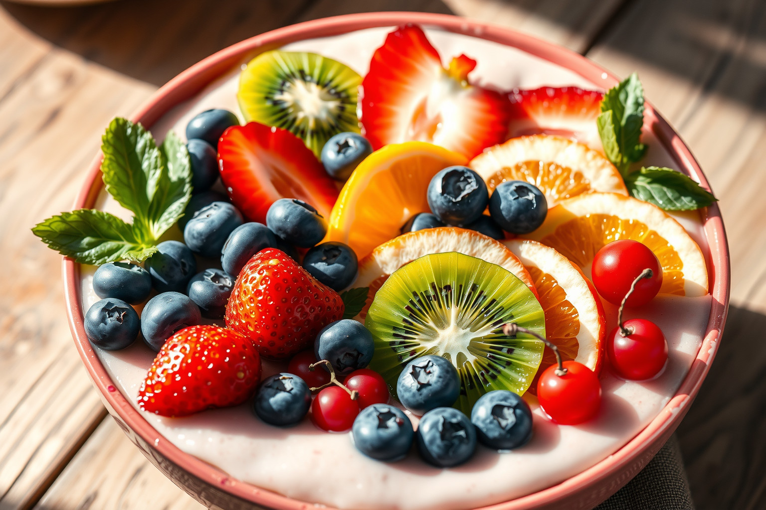 A szezonális gyümölcsök természetes vitaminforrásként teszik teljessé a smoothie bowl-t.