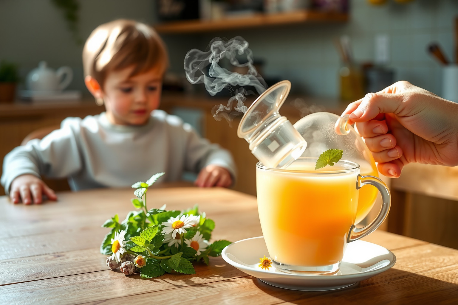 Kamilla tea nyugtató hatású, kíméletes gyermekek számára.