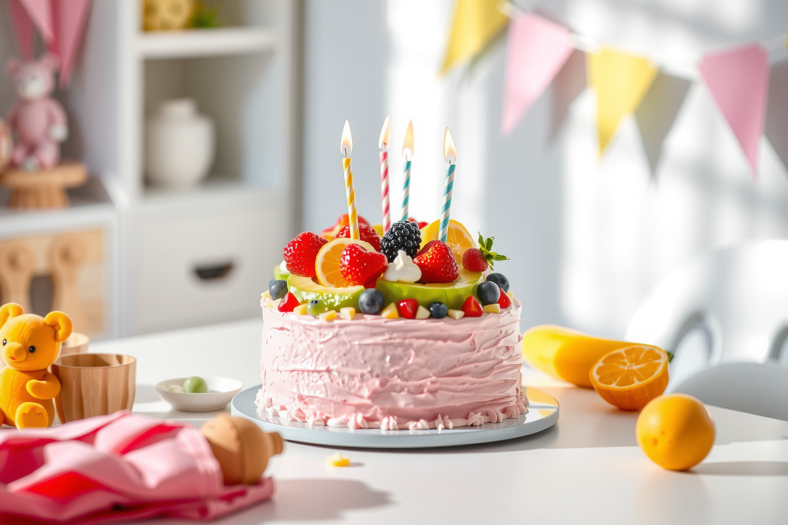 Gyümölcsös joghurtos torta egészséges és finom baba szülinapra.