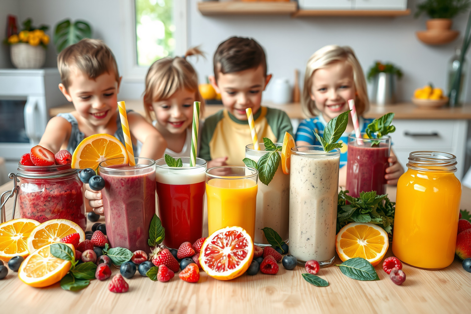 Gyerekbarát immunerősítő italok természetes vitaminokban gazdagok.
