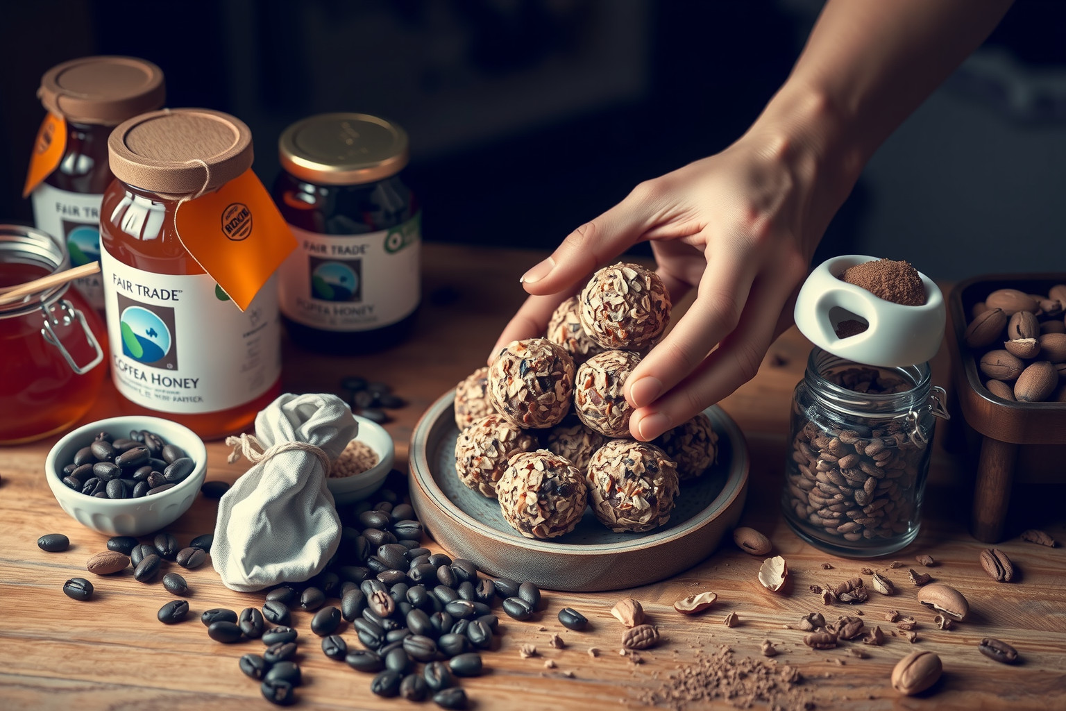 Az energiagolyók fair trade alapanyagokból támogatják a helyi termelőket.