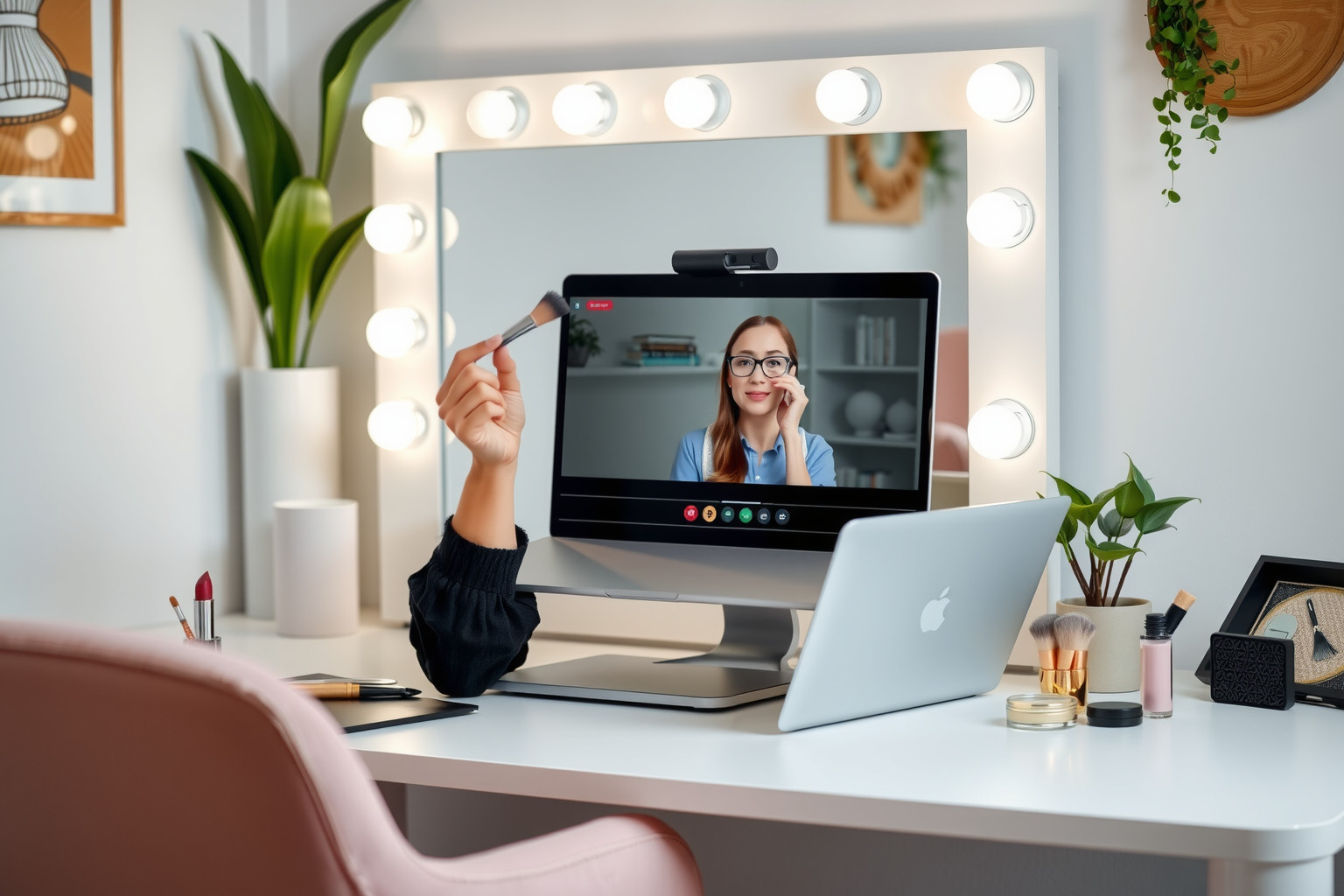 Home office alatt természetes fényes smink növeli a produktivitást.