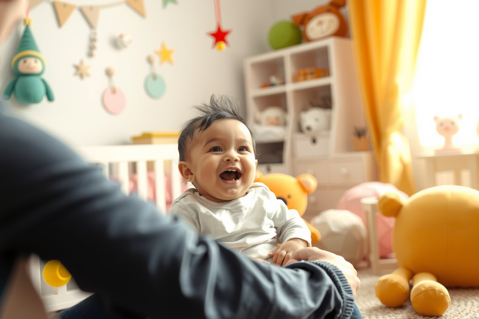 A baba mosolya játékokkal és szeretettel gyorsabban előidézhető.