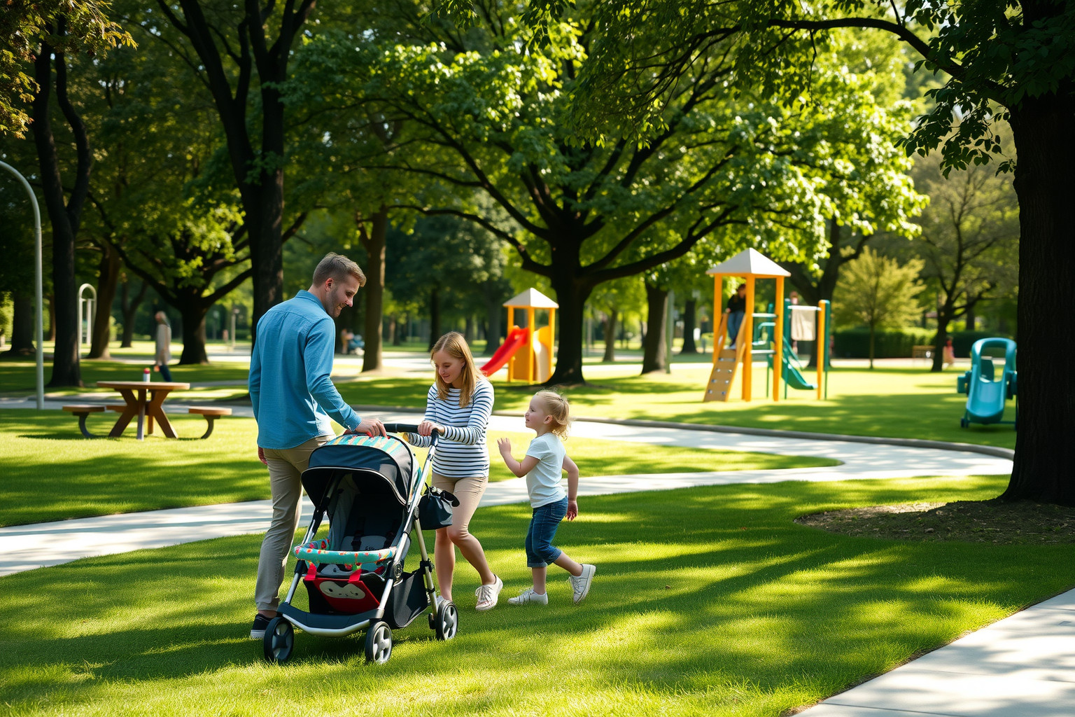 Babával mindig árnyékos, biztonságos helyet válassz a parkrendezvényen.