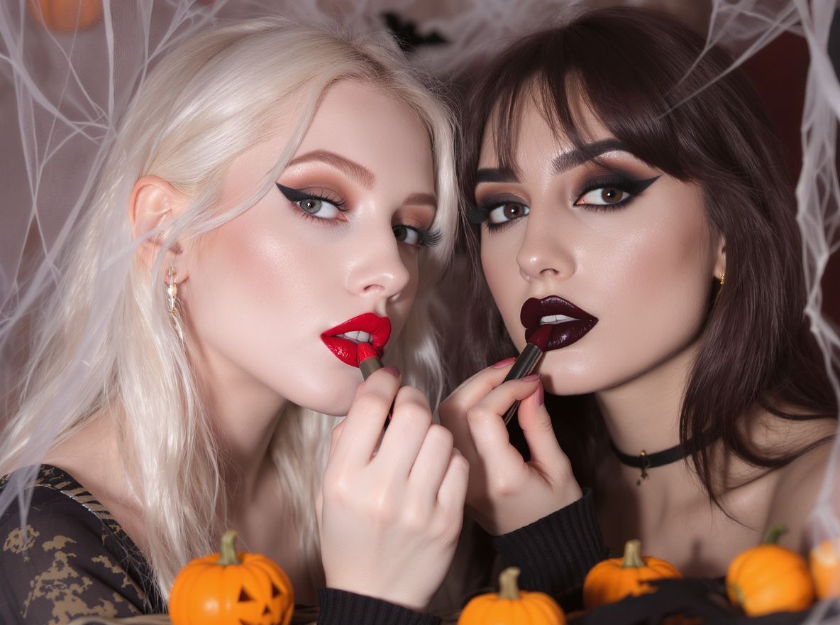 A vérvörös ajkak kihangsúlyozzák a Halloween misztikumát.