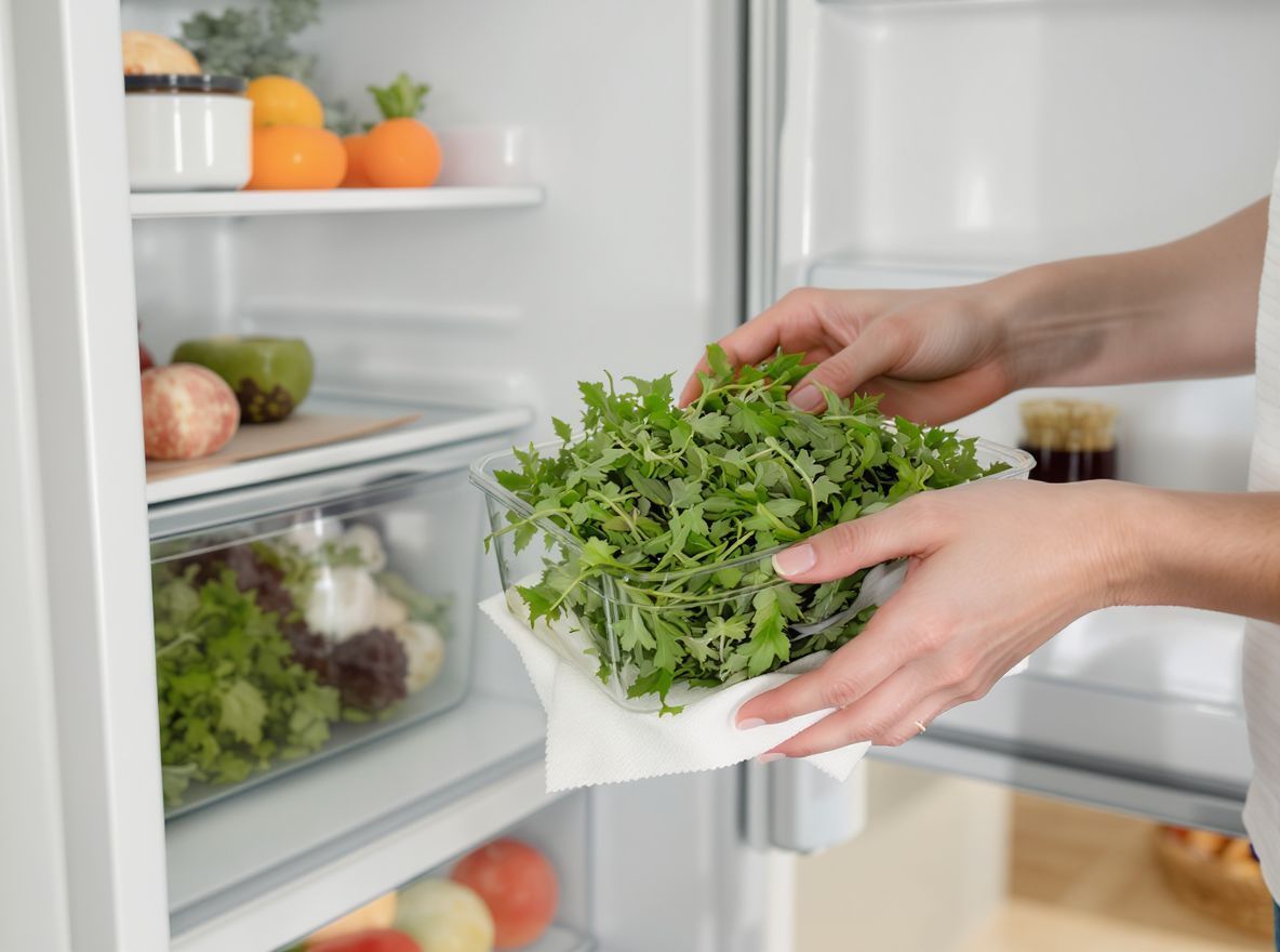 A papírtörlő segít megőrizni a rukkolát frissen.