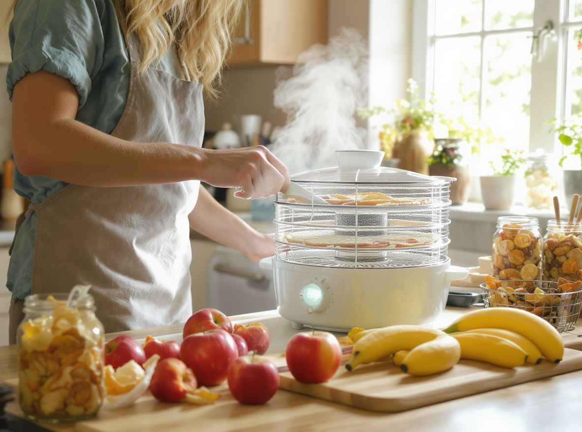 Az aszalógép gyorsan és egyenletesen szárítja a gyümölcsöket.