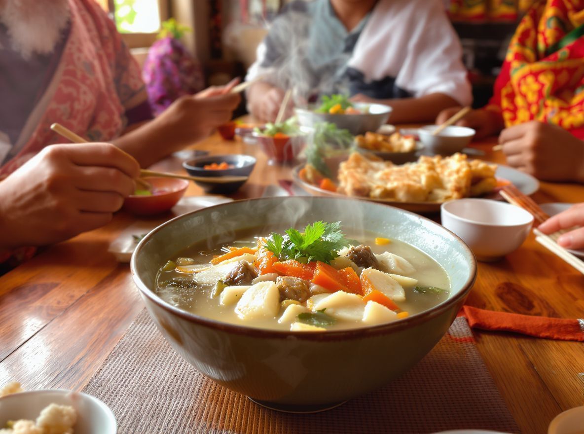 A thukpa fűszeres zöldségekkel és friss korianderrel a legjobb.