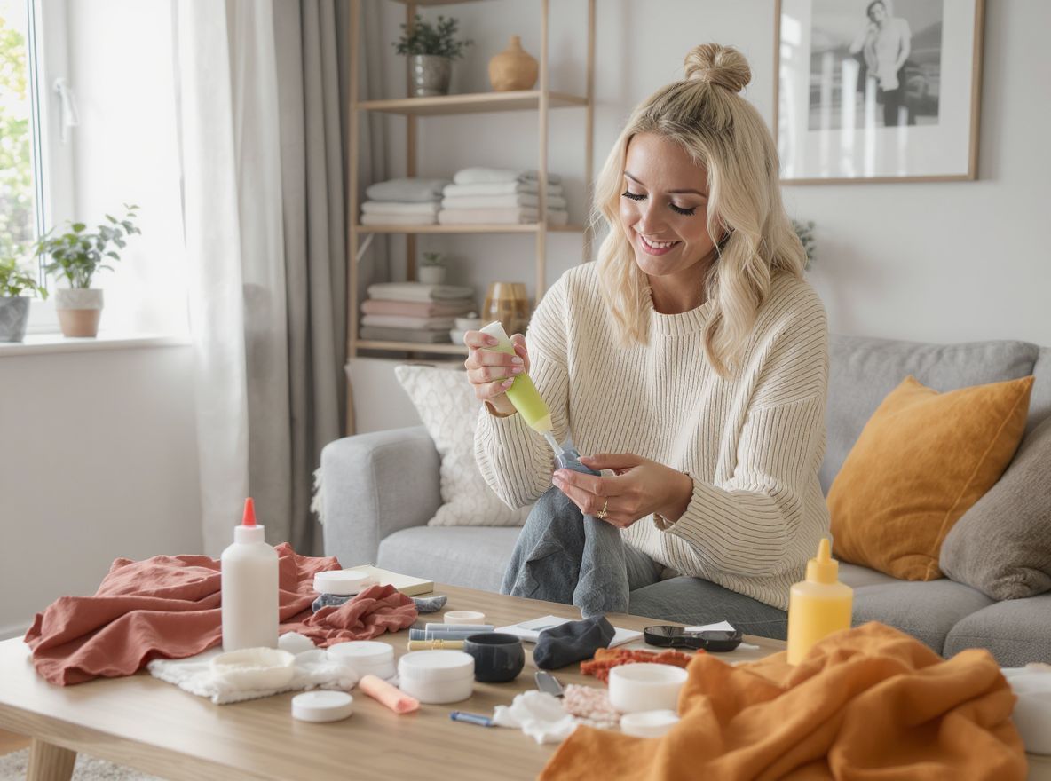 A textilragasztó gyors megoldás ruhák javítására és kreatív projektekre.