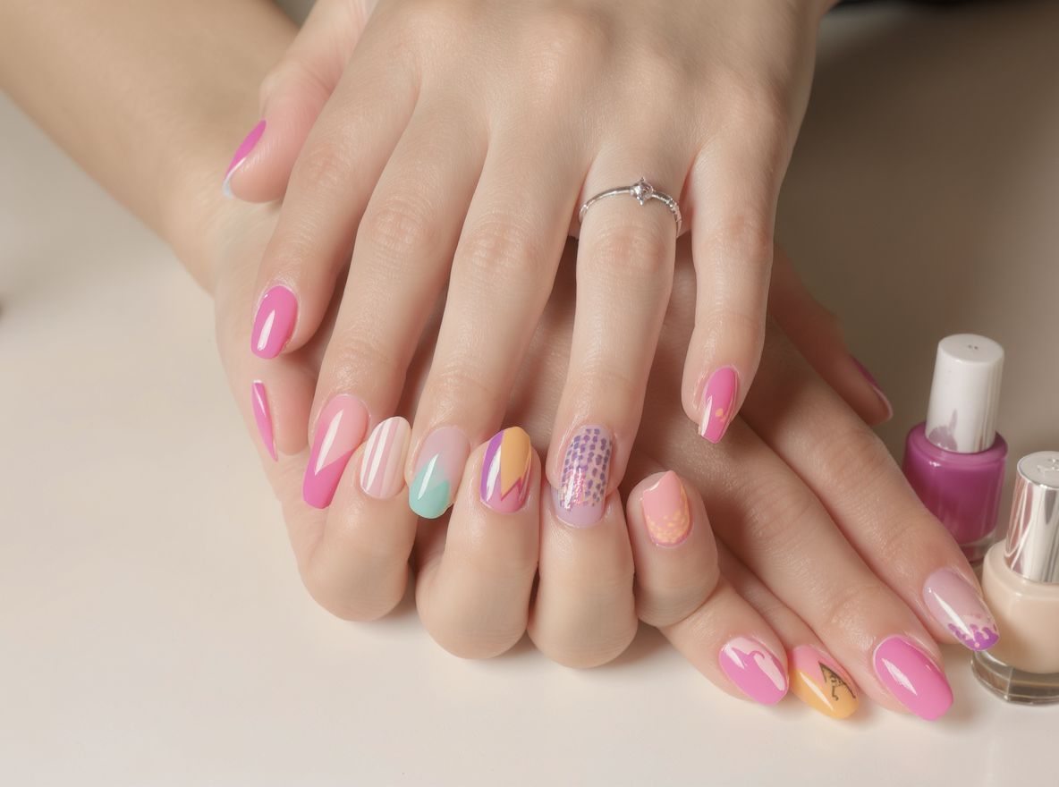 A szivárvány manikűr a kreativitás határtalan kifejezése.