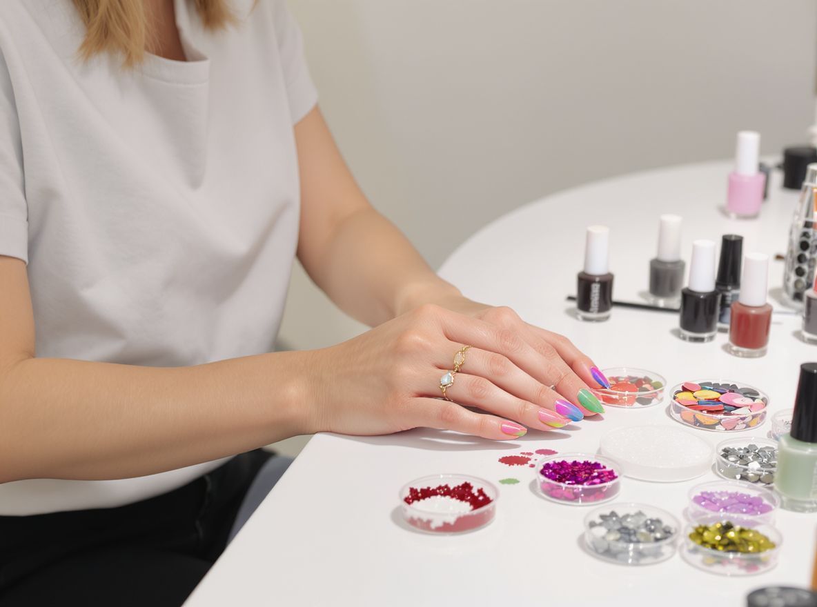 A textúrák fokozzák a szivárvány manikűr játékosságát.