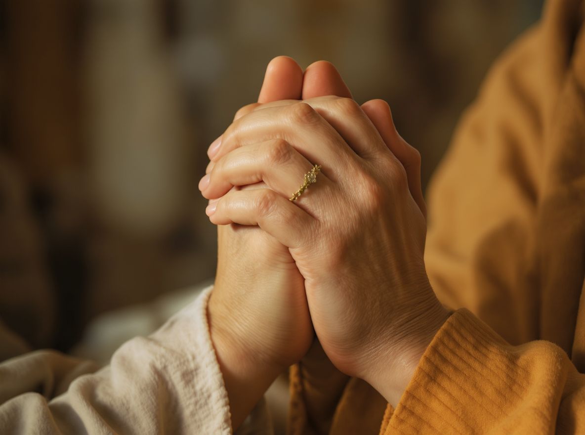 Az összefonódó ujjak gondolkodásra és reflektálásra utalnak.