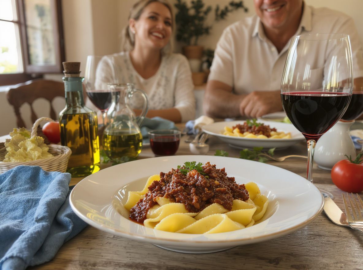 A pappardelle ízvilága gazdag és szaftos vaddisznóhússal.